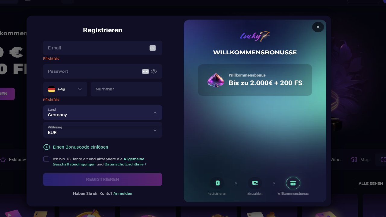 Lucky7 Casino registration